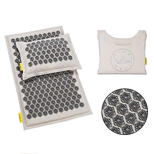 TimeBeeWell Eco-Premium Linen Coconut Acupressure Mat and Pillow Set - Back and Neck