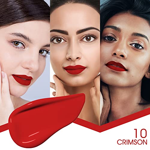 Image of Colors Queen Mattifying Non Transfer Liquid Lipstick - 10 Crimson - 3g | Long Lasting Liquid Matte Lipstick | Transfer Proof & Waterproof Lipstick Enriched with Vitamin E & Almond Oil, Lasts up-to 18 Hours