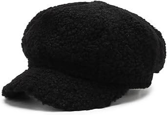 Womens Winter Newsboy Cap Faux Fur Visor Beret Hat Cabbie Cap