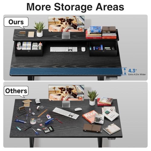 Image of Veken 47x28 in Electric Standing Desk with Drawers, Adjustable Table, Black | Stand up Computer Desk for Home Office, Work & Study, with Storage, 3 Memory Presets, Cable Organizer, Hook, and Quiet Lift.