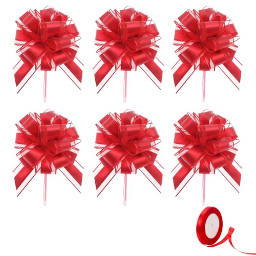 OUDQFCJ 6 piezas lazos grandes de regalo con cintas de regalo, lazo gigante para regalo, decorativos para manualidades, embalaje, boda, cumpleaños, Embalaje de regalos navideños (18 cm) (rojo)