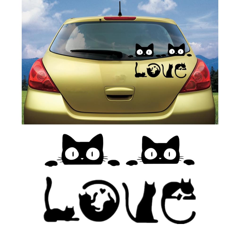 TATACLEA 車ステッカー デカール 猫 LOVEの猫 カーステッカー 防水 車窓の装飾用品 車 個性クリエイティブ カーステッカー オートバイ デカール PVC (2 CATS + LOVE)