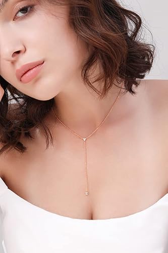 Vista 15 de Metzakka Handmade Sterling Silver Lariat Necklace, Simulated Diamond Dainty Drop Y Chain Necklace for Women Gold with Gift Box