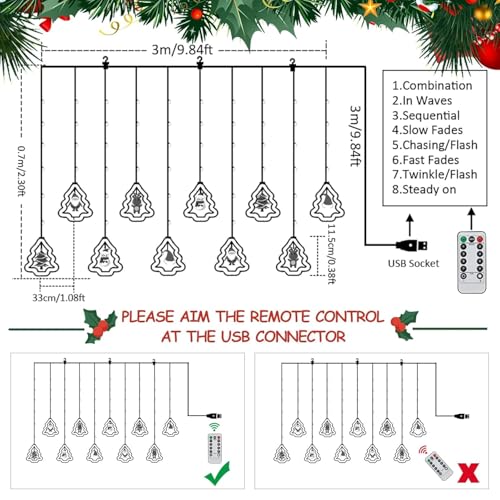 Image of V.E.S.P.A 3.5-Meter Window Christmas Lights - 10 Tree Design for Indoor and Outdoor Holiday Decor, Electric Incandescent String Lights (Multi Color)