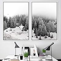 2 Piece Framed Canvas Wall Art Misty Forest Canvas Prints Home Artwork Decoration for Living Room,Bedroom - 16