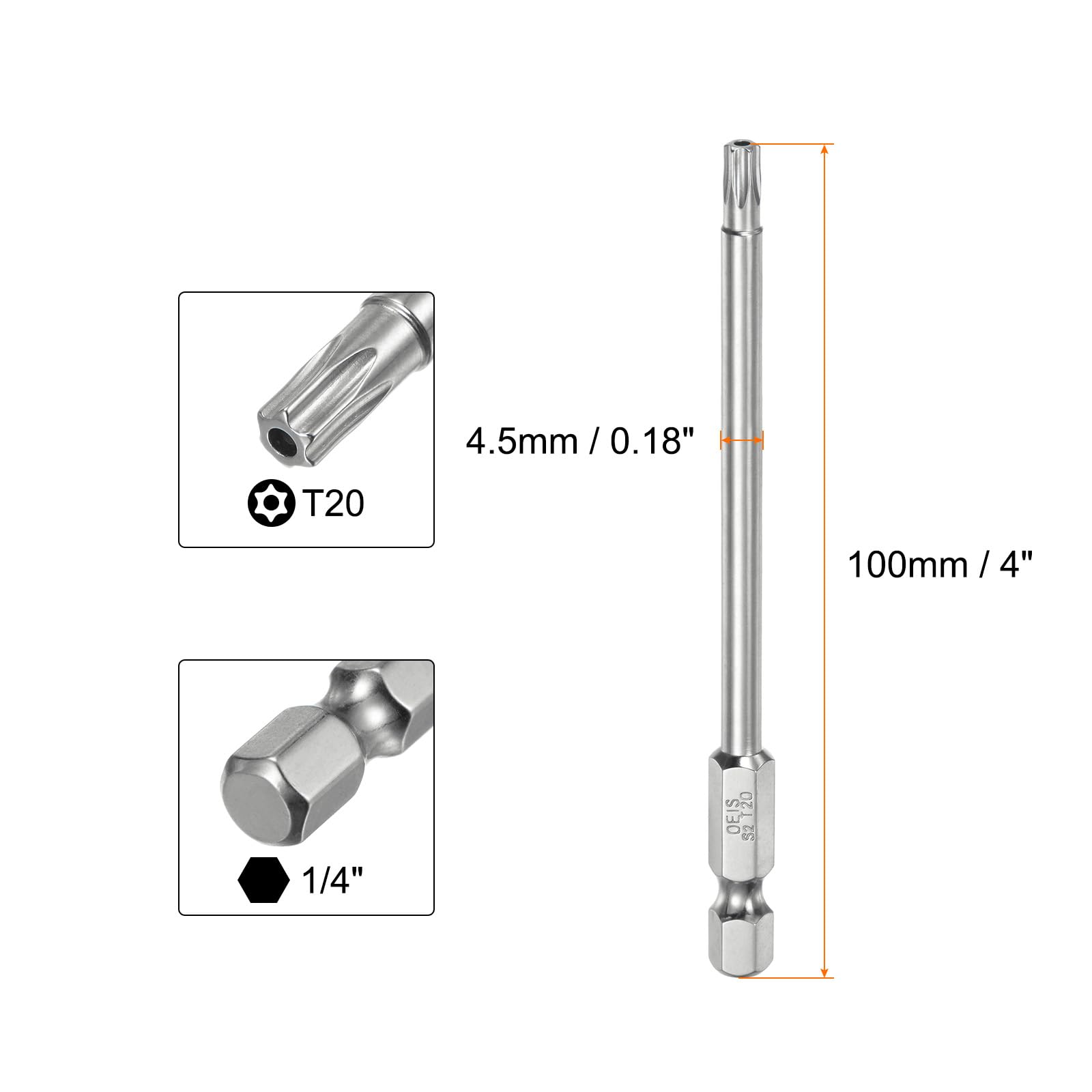 T20 Sicherheits-Torx-Bits 2er-Pack – 6,35 Mm Sechskant, 15,2 Cm, S2-Stahl, Magnetisch, Manipulationssicher