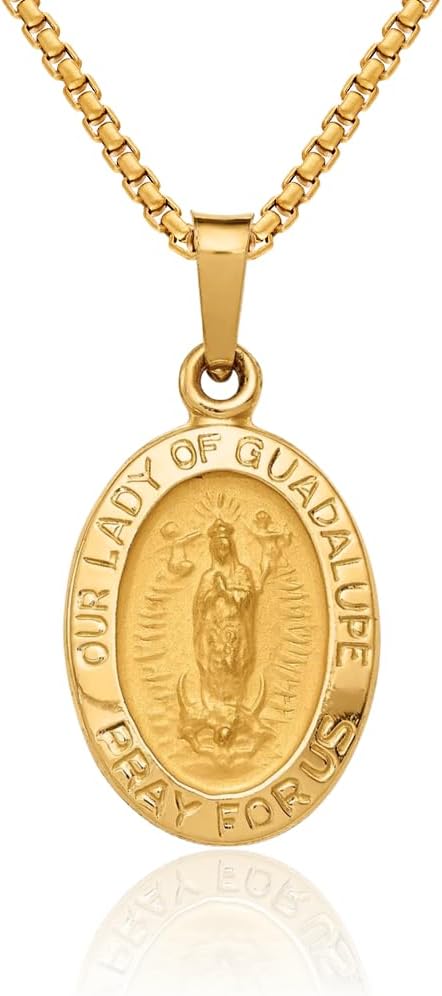 IceCarats 14K Solid Yellow Gold Our Lady of Guadalupe Virgin Mary Medal Necklace Virgencita Maria Rosa Pendant Catholic Christian Holy Mother Medallion Charm