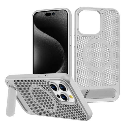 Coque iPhone 12 Pro Max argentée avec support et dos ajouré mat