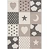 Jimri Alfombra Infantil para la habitación de los niños, diseño de Patchwork con Corazones, Estrellas, Nubes, Corazón - Gris, 80 x 150 cm #2