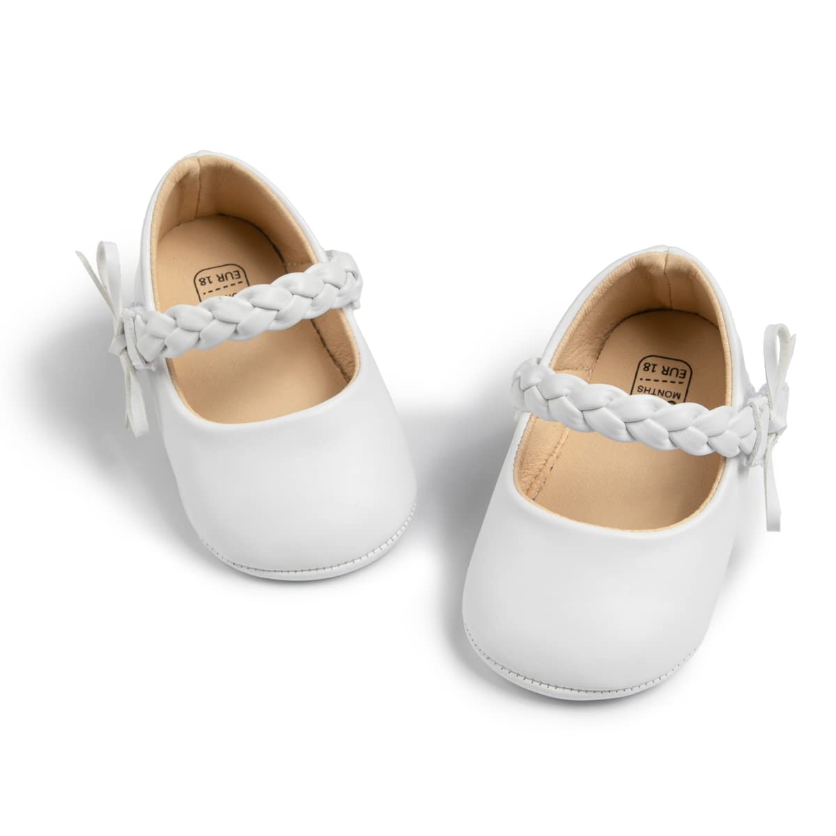 Meckior Infant Baby Girls Boys Handmade Princess Flats Toddler First Walkers Soft PU Leather Non-Slip Crib Wedding Dress Shoes