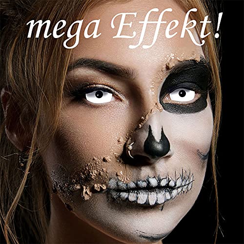 KingofHalloween.de Weiße farbige Kontaktlinsen Sclera White Zombie 1 Paar Zombie Vampir Cosplay Fastnacht Verkleidung Karneval Schminke Halloween Make up ohne Sehstärke