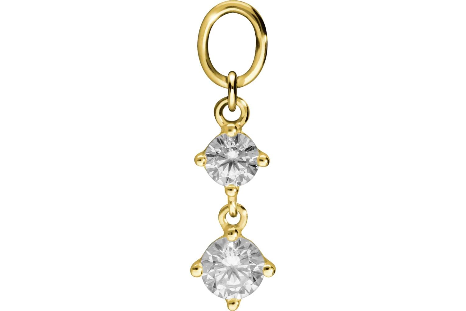 PIERCINGLINE 18 Karat Gold (750 er) Anhänger mit 2 eingefassten Kristallen für Clicker Bauchnabelpiercing Creolen Piercing Gelbgold