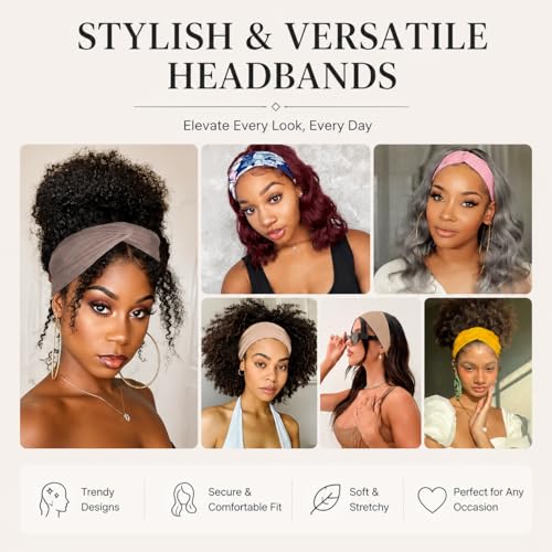 Image of Kachanaa 6 Pack Solid Color Boho Style Non-slip Printed Headband Wigs for Women Soft Elastic Breathable Hair Bands Turban for Teen Girls Accessories