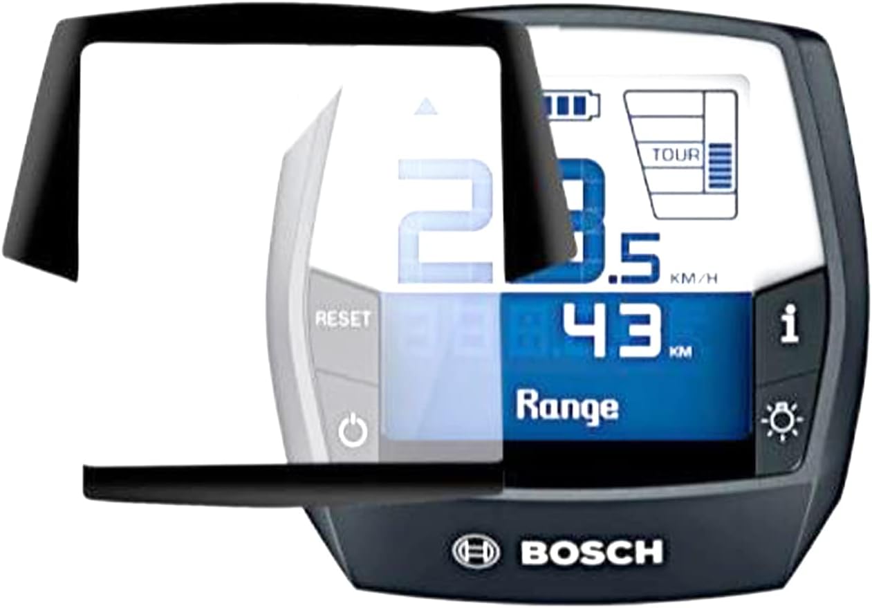 PanzerGlass screen protector being applied to a Bosch Intuvia BUI 255 display, showing the protector partially covering the screen.