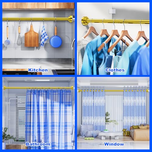 Image of Ausemku Shower Curtain Rod - 32-43 Inch Rustproof Tension Rod, Non-Slip Spring Design, No Drilling Adjustable Curtain Rod for Bathroom, Kitchen, and Closet(Gold)