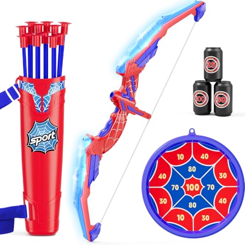 HYES Tir à l'arc Flèche et Arc pour Enfants, Kit de Arc et Flèche Jouet avec Lumières LED, Flèches à Ventouse, Cible, Flèches et Cibles de Score, Jouet...