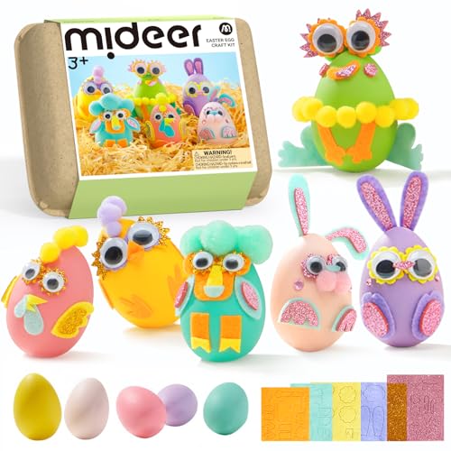 MiDeer Easter Egg Craft Kit for Kids 6 DIY Eggs & Decoration Set with Pom Poms Googly Eyes Felt & Stickers Easter Arts and Crafts Activity Gift for Boys Girls Ages 3-6 (Home School Party Use)