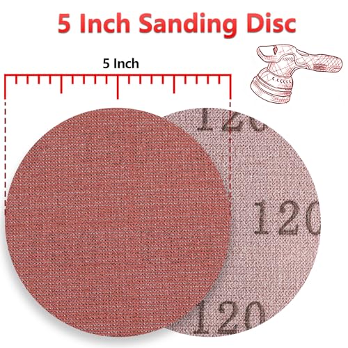Image of 50 Pcs 5 Inch Mesh Sanding Disc for Random Orbital Sander 120 Grit | Hook and Loop, Anti-Clogging, Dust Free Round Sandpaper for Drywall Plaster, Auto Body Filler, Wood and Wall Surface Prep