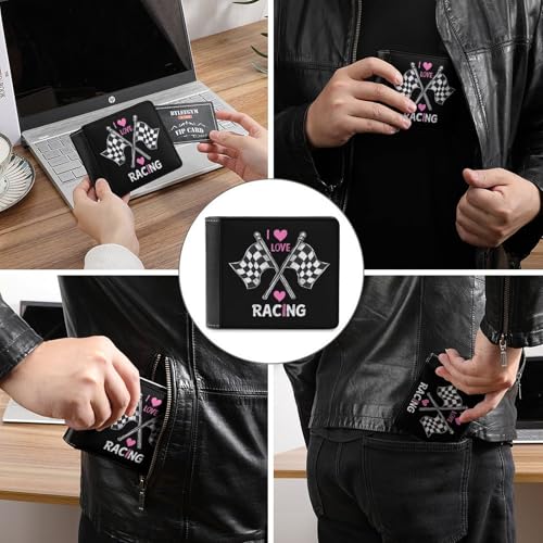 I Love Racing Rally Flags Bi-fold Wallet for Men Women Print PU Leather Slim Cash Card Holder3