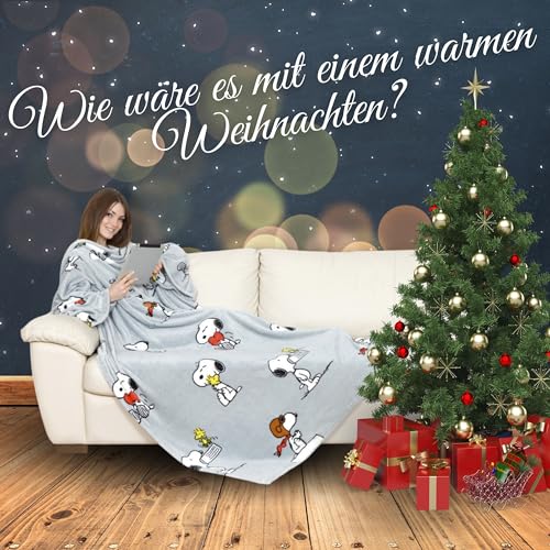 Kanguru Decke Mit Ärmeln – Snoopy Motiv, 180x140 Cm, Flanell-Mikrofaser, Mit Zentraltasche
