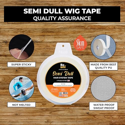 Image of Semi Dull Hair Patch Tape For Men Super Hold No Shine Hair Patch Tape Waterproof Wig Tape Skin Safe Medical Grade Adhesive Roll 12 Yards Long Lasting Hold Up To 2-4 Weeks