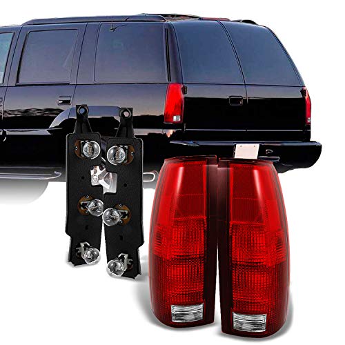For 1988-1998 Chevy GMC C K C10 Series Suburban Pickup Truck Red Clear Taillights w Connector Plate Completed Assemblies