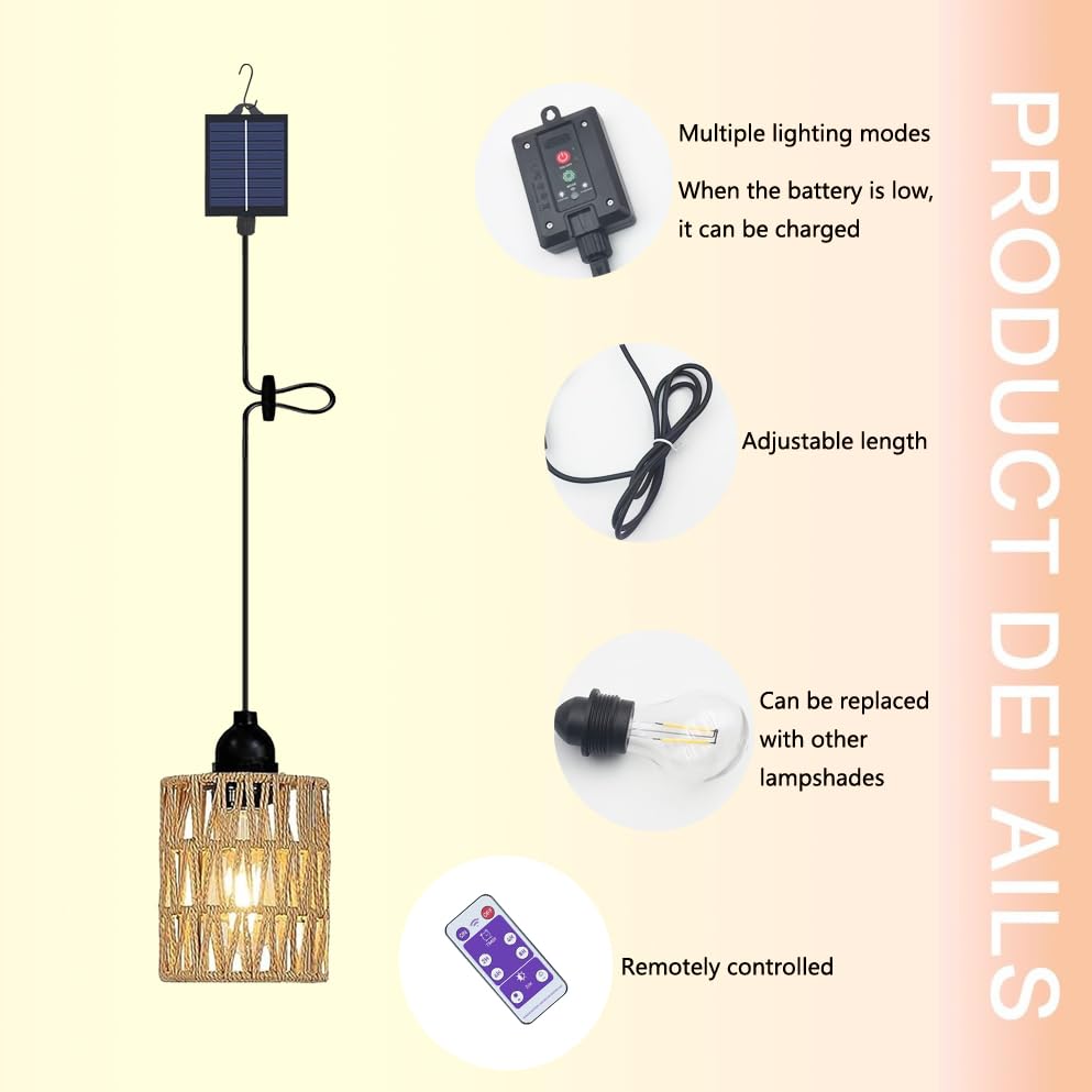 Lampe Solaire LED Pendante 2 En 1 USB - RGB Dimmable IP44 Pour Extérieur Et Intérieur