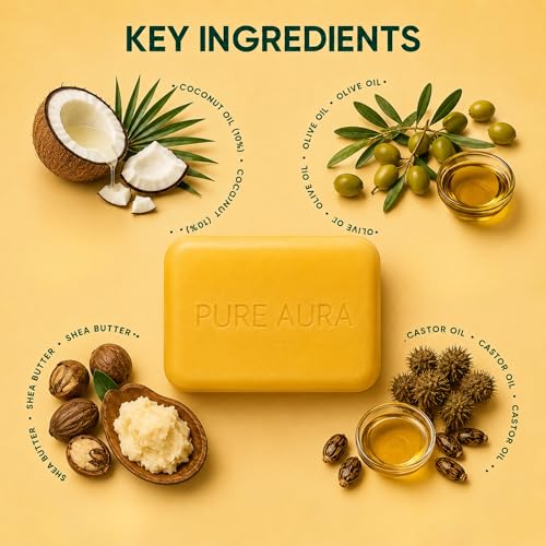 Image of Pure Aura Handmade Baby Soap Pack of 2 (100g Each) - Doctor Recommended Baby Soap with Coconut Oil, Shea Butter & Jojoba Oil | Chemical-Free Care for Sensitive Skin