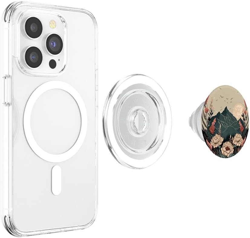 Boho Mountain Moon Phases Floral Aesthetic Chic PopSockets MagSafe PopGrip for iPhone