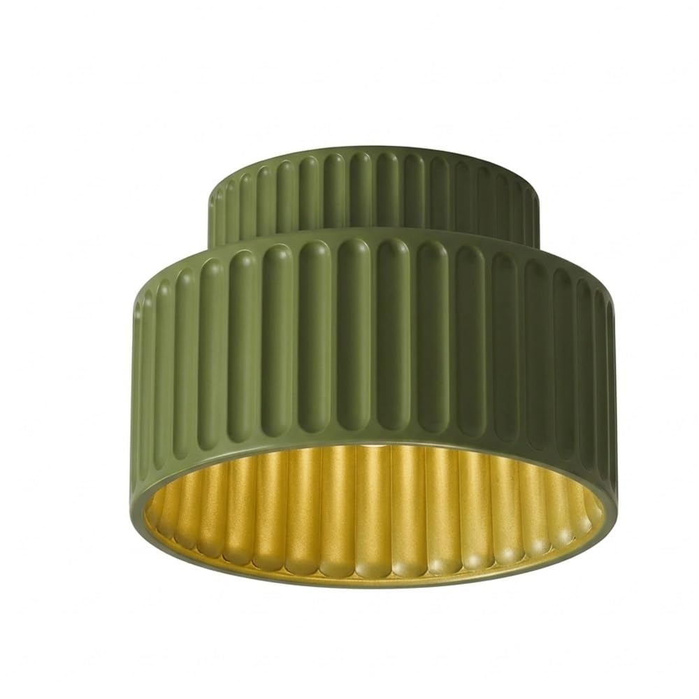 NHPJFDC Ribbed Resin Flush Mount Ceiling Light, Plaster Style Bedroom Lamp, Retro Round Fixture for Hallway, Entryway, Balcony, Porch, Corridor, Cloakroom, Apartment, Stairway Residential(Green)