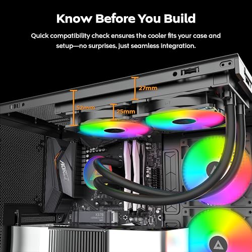 Image of MONTECH LightFlow ARGB 240 CPU Liquid Cooler, 240mm AIO with Infinity Mirror Design, 3100RPM Pump, 2x120mmARGB Fans, Intel & AMD Support (Black)