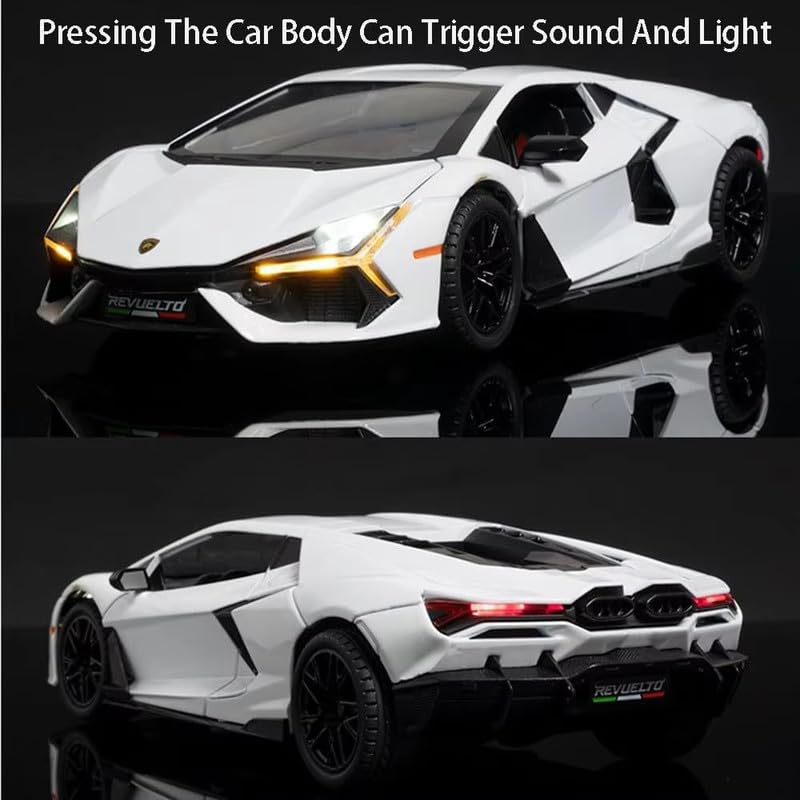 Image of Model 1:24 Lamborghini Revuelto LB774 Model Alloy Metal Pull Back Die-cast Car Openable Doors with Sound and Light Vehicle Car Toy for Kids - Multicolor
