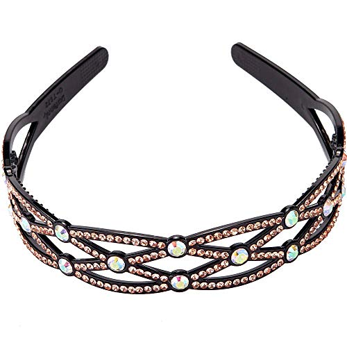 LONEEDY Pacote com 2 tiaras rígidas de strass e cristal, 3,8 cm de largura, antiderrapante, faixa pa