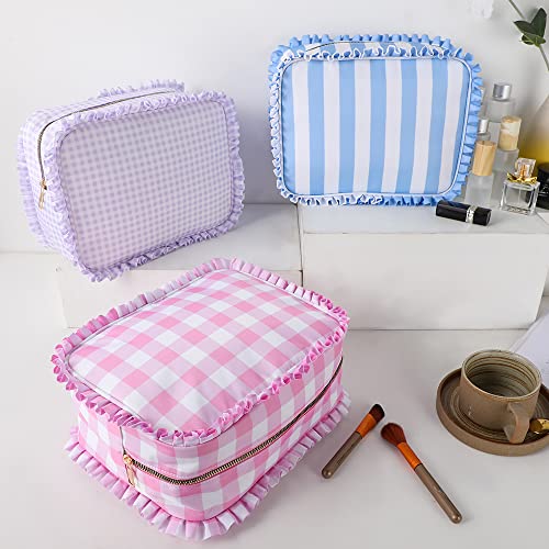 EMBRUNIOICE Checkered Makeup Bag, Cute Cosmetic Bag Zipper Makeup Pouch for Travel, Organizer Toiletry Bag for Women (Purple)