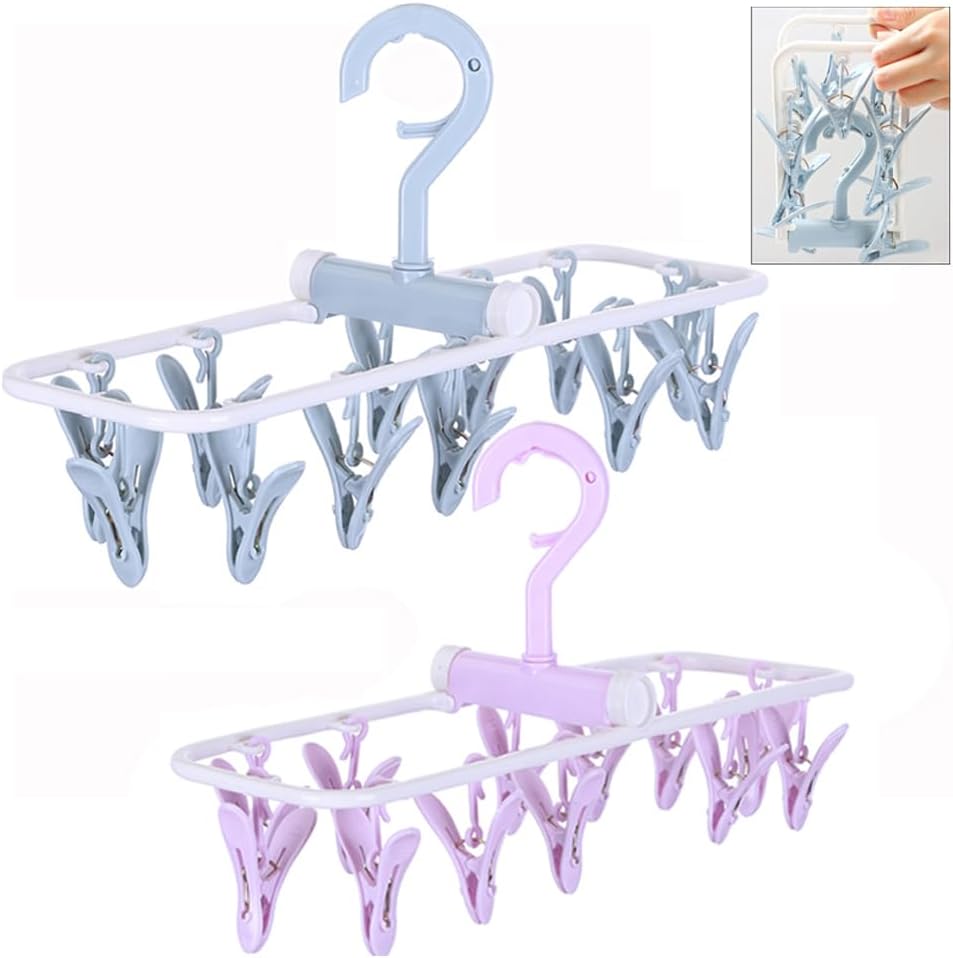 Clothes Drying Racks 2 Pack Small Folding Portable Underwear Hangers with Clips Socks 12 Clips 360° Rotatable Hook for Drying Towels Bras Baby Clothes Gloves Plast Clothes Drying Racks 2 Pack Small Folding Portable Underwear Hangers with Clips Socks 12 Clips 360° Rotatable Hook for Drying Towels Bras Baby Clothes Gloves Plast