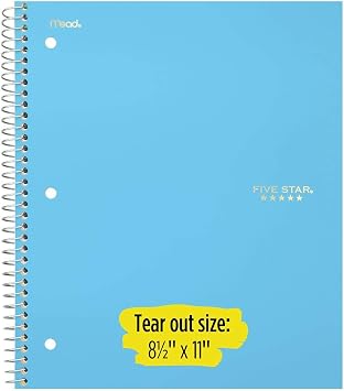 Five Star Spiral Notebook, 1 Subject, College Ruled Paper, 100 Sheets, 11 x 8-1/2, Teal (72051)