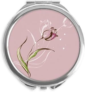 Flower Tulip Hand Painted Hand Compact Mirror Round Portable Pocket Glass