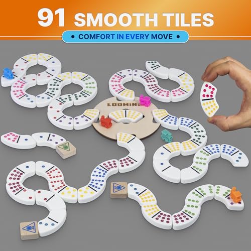 Queensell Mexican Train Dominoes Set – Board Games for Kids and Adults - Dominos Set for Adults - Loomino by Queensell - Used condition - Image 3