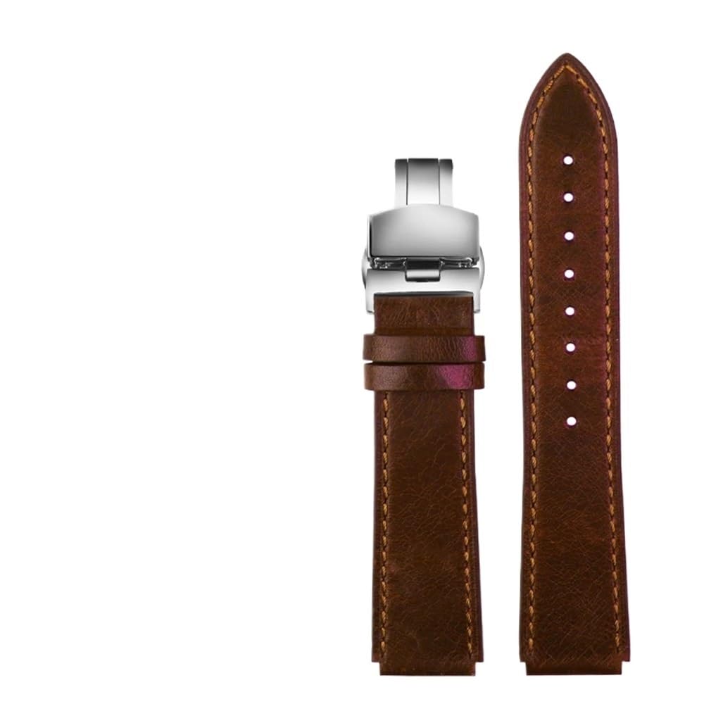 AMAUPCKCA Retro Genuine Leather Watchband For Casio A158W A168 / F91w / AE-1200WHD/A158/A159/A169/AE1200 Vintage Watch Bracelet Strap(Brown Silver)