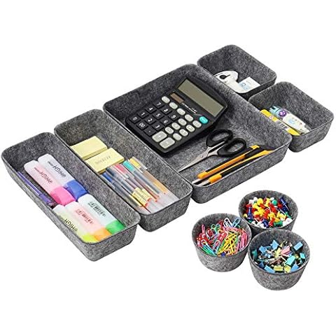 Desk Supplies Organisers, 8 Set Felt Drawer Organisers Dividers Stationery Stroage Boxes Desktop Dresser Makeup Cosmetics Boxes Utility Storage Bins Trays Holder Sorter for Home Office Storage - Gray Cover