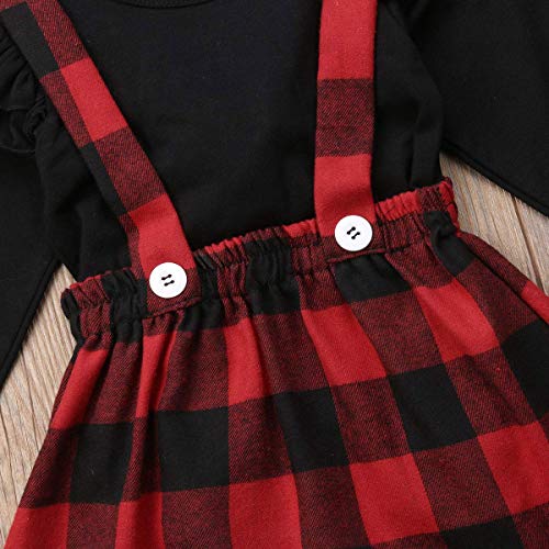 Toddler Baby Girl Infant Plain T Shirts Plaid Overall Skirt Set Cotton Outfits3