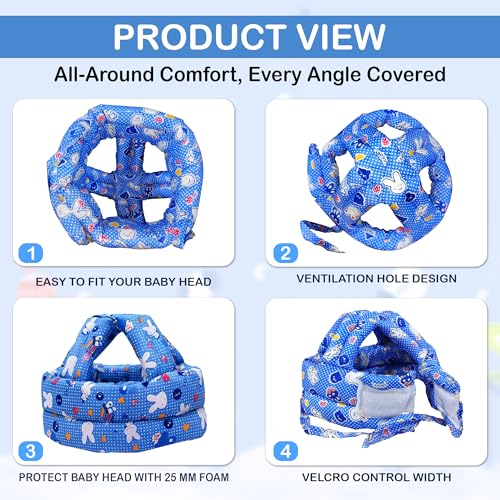 Image of GLUN Pack of 1 Baby Head Safety Cushing Helmet Blue Colour, 6-12 Months Cushion Lightweight & Breathable Head Protector Helmet, Crawling & Running for Infants, Soft Cushion Headguard