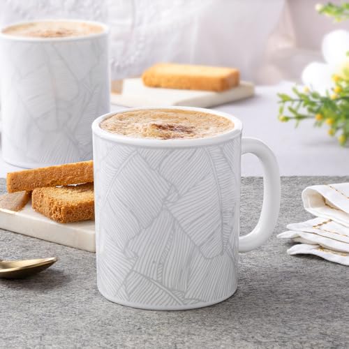 Image of Larah by BOROSIL 320ml x 2pc Opalware Ivy Tea /Coffee Mug Set, Microwave & Dishwasher Safe Embossed Design Crockery Ideal for Daily Use & Gifting