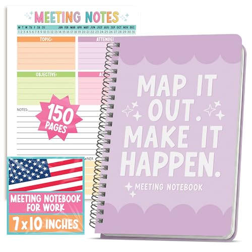 Meeting Notebook For Work Organization - Work Meeting Notebook for Women, Notebooks for Note Taking, Project Planning Notebooks, Note Books for Workers, Business Organizer Planner