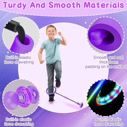 TZEKING Springring Fußkreisel,Kinder Blinkender Springring Fußkreisel,Swing Wheel mit Lichtrad,Zähler,Timer,Kalorienzähler,Faltbarer Ankle Skip Ball,Geschenke für Mädchen 6-12 Jumping Ball (Lila)