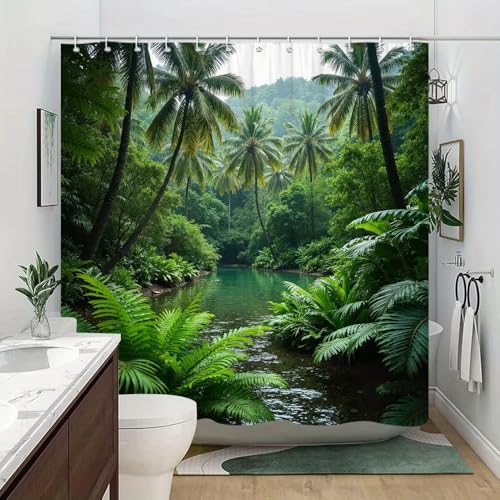 Rideau de douche imperméable tropical 150x190 avec crochets pour salle de bain moderne chic