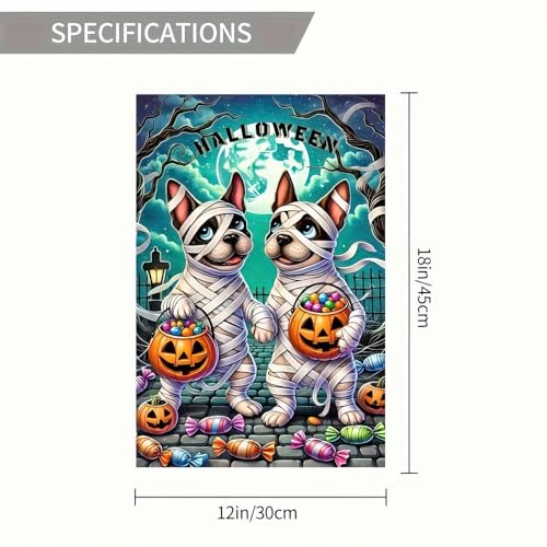 Image of Blissyard Halloween Mummy Dog Garden Flag 12x18 Inch Double Sided Cute French Bulldog Trick-or-Treat Garden Flag Pumpkin Candy Ghost Dog Flag Banner Holiday Small Halloween Yard Flags
