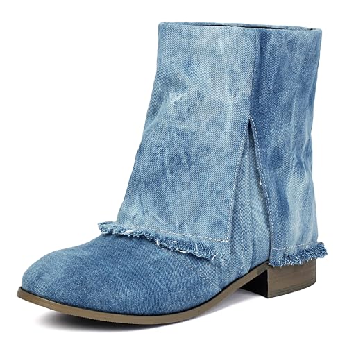 Bottes de cheville en denim grandes tailles du 34 au 48 à talon stable