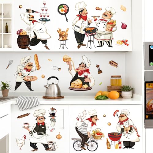 decalmile Cartoon Chef Kitchen Wall Decals Food Cooking Kitchenware Wall Stickers Kitchen Dining Room Canteen Restaurant Home Decor
