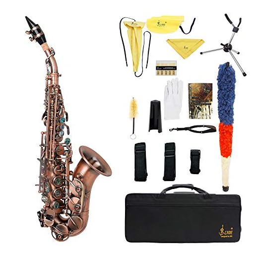 Saxofón Soprano Si Bemol Yinhing, Curvo, Vintage Bronce, Incluye Estuche y Soporte, Ideal para Principiantes e Intérpretes de Música